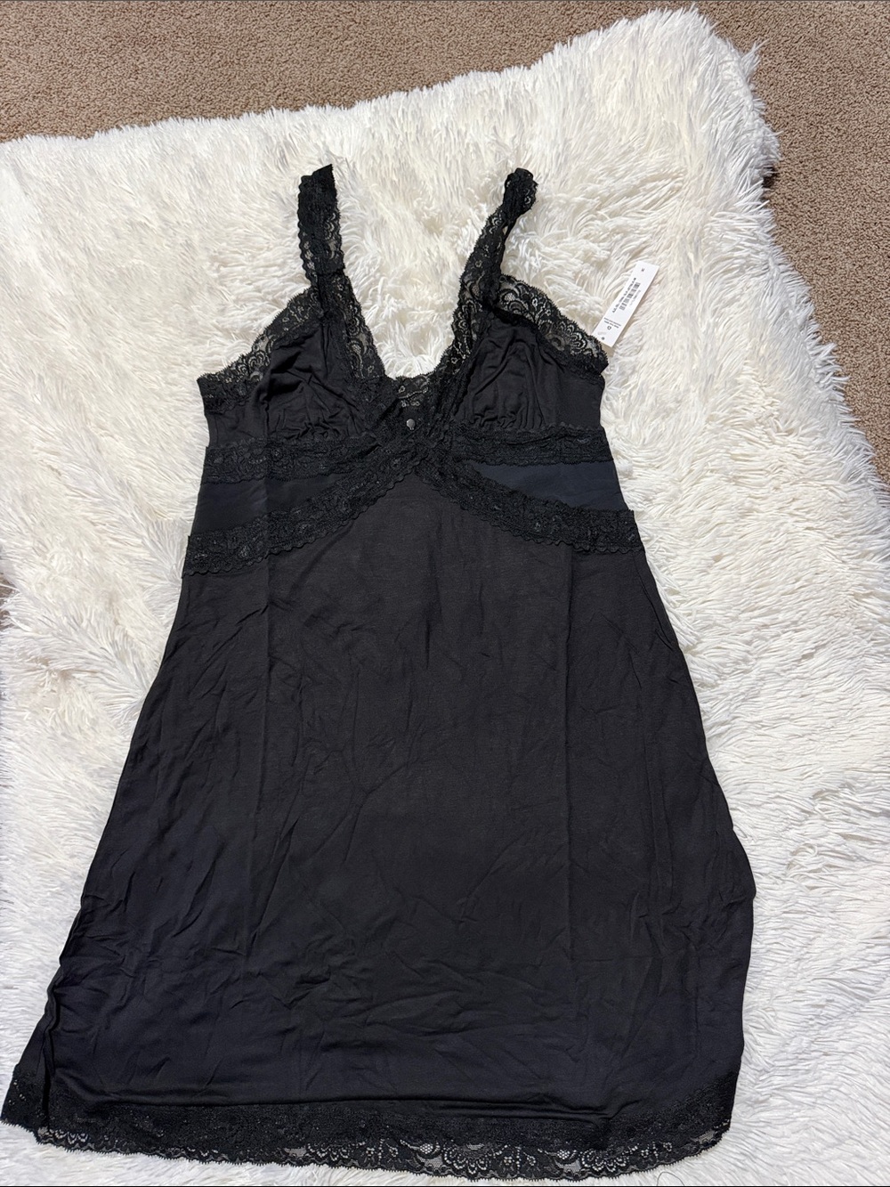 Adore Me Black Lace Trim Chemise Slip